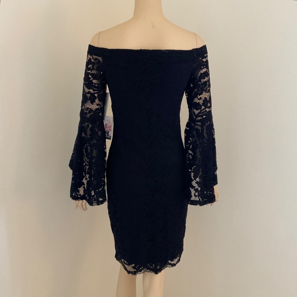 Karen Kane black lace Samantha dress, off shoulder, 3/4 bell sleeves Size XS - Picture 3 of 8